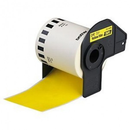 COMPATIBLE CON Brother DK44605 - Etiquetas Removibles Tamaño personalizado- 62mm x 30,48 m.-Texto negro sobre amarillo
