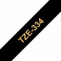COMPATIBLE CON Brother TZe334 Cinta Laminada Generica de Etiquetas - Texto dorado sobre fondo negro - Ancho 12mm x 8 metros